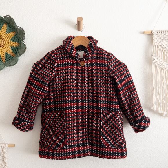 Next Red Blue and White Girl's Wool Blend Peacoat with Sherpa Lining Size 4-5yrs - Picture 1 of 8